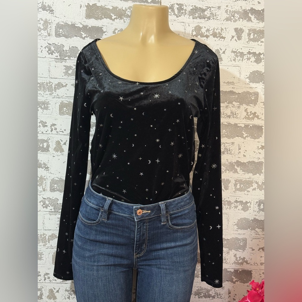 Wild Fable Black Velvet Starry Bodysuit